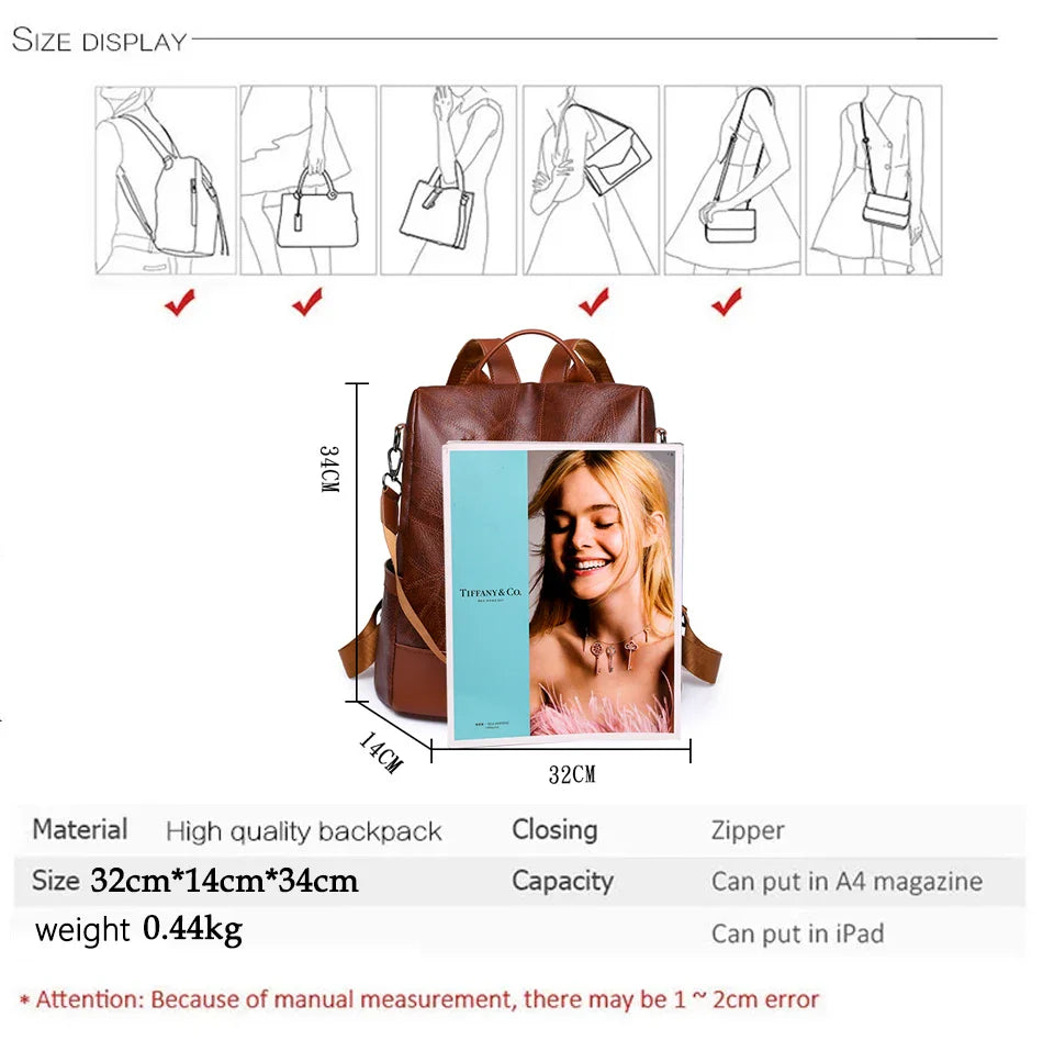 Women's Anti-Theft Backpack - Casual Daypack with Multi-Function Pockets for Travel and Outdoor Use
