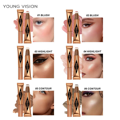 YOUNG VISION Air Cushion Powder Blusher – High Gloss Stick, 6 Color Options for Liquid Rouge Makeup