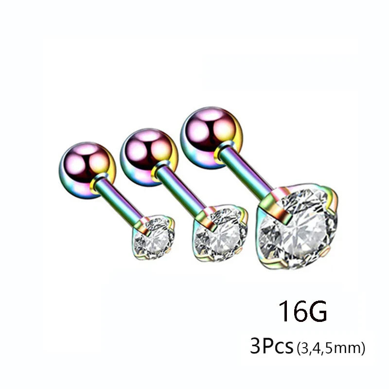 20G Titanium Stud Earrings – Hypoallergenic Tiny Cubic Zirconia Screw Back Cartilage & Tragus Piercing Jewelry
