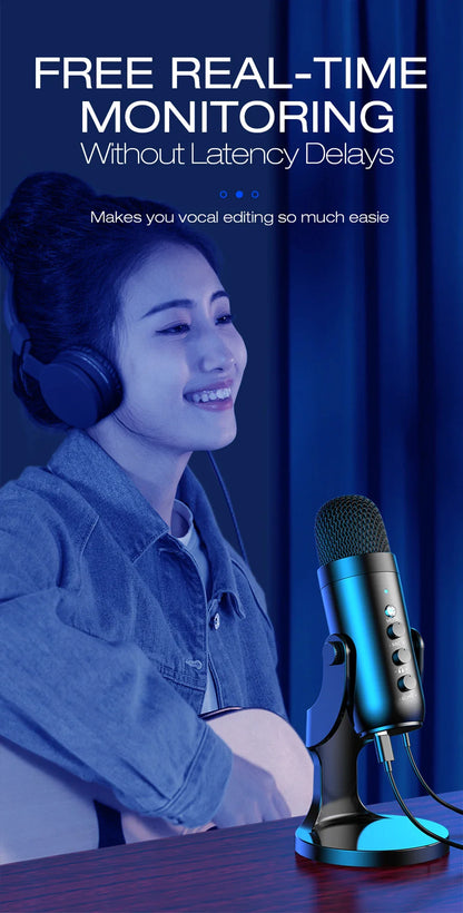 Haomuren USB Microphone for PC & Mac – Condenser Mic for Gaming, Streaming, Recording, with Phone Adapter & Headphone Output