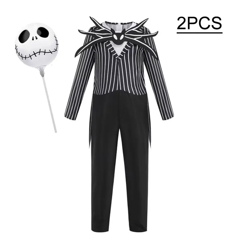 Jack Skellington Costume for Kids - Striped Halloween Cosplay Dress-Up Set