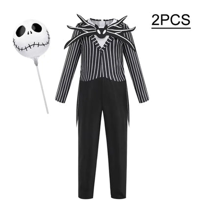 Jack Skellington Costume for Kids - Striped Halloween Cosplay Dress-Up Set