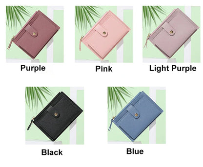 Women’s PU Leather Mini Wallet — Slim Hasp & Zipper Purse, Multi-Card Holder with Coin Pocket, Small Solid Short Wallet