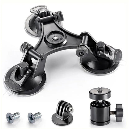 Triple Suction Cup Mount with 1/4'' Thread Adapter for GoPro Hero 13/12/11/10/9/8, DJI Osmo Action 5/4/3, Insta360, SJCAM