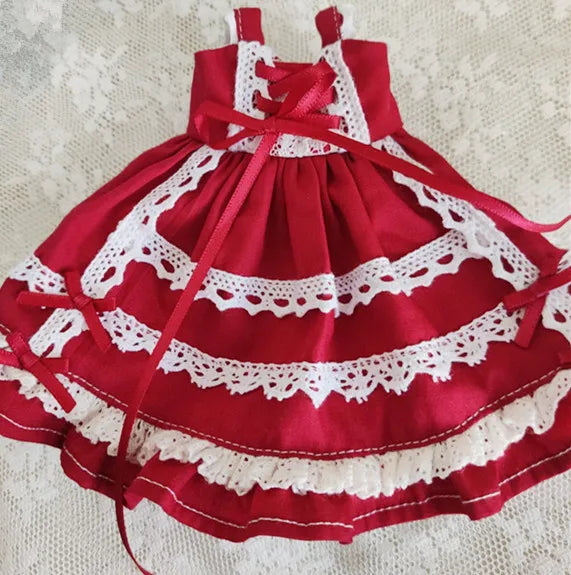 Blythe Doll Clothes – Wine Red & White Princess Dress with Lace for YMY, Licca, Azone OB24/OB27 Dolls