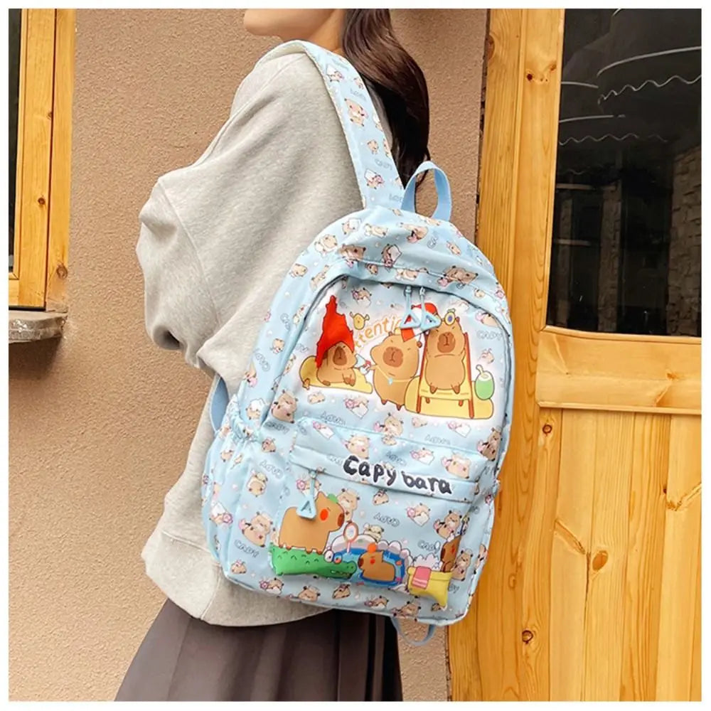 Cute Capybara Backpack | Large Capacity, Breathable Nylon Schoolbag for Students, Women & Girls, Ultra-Light Book Bag