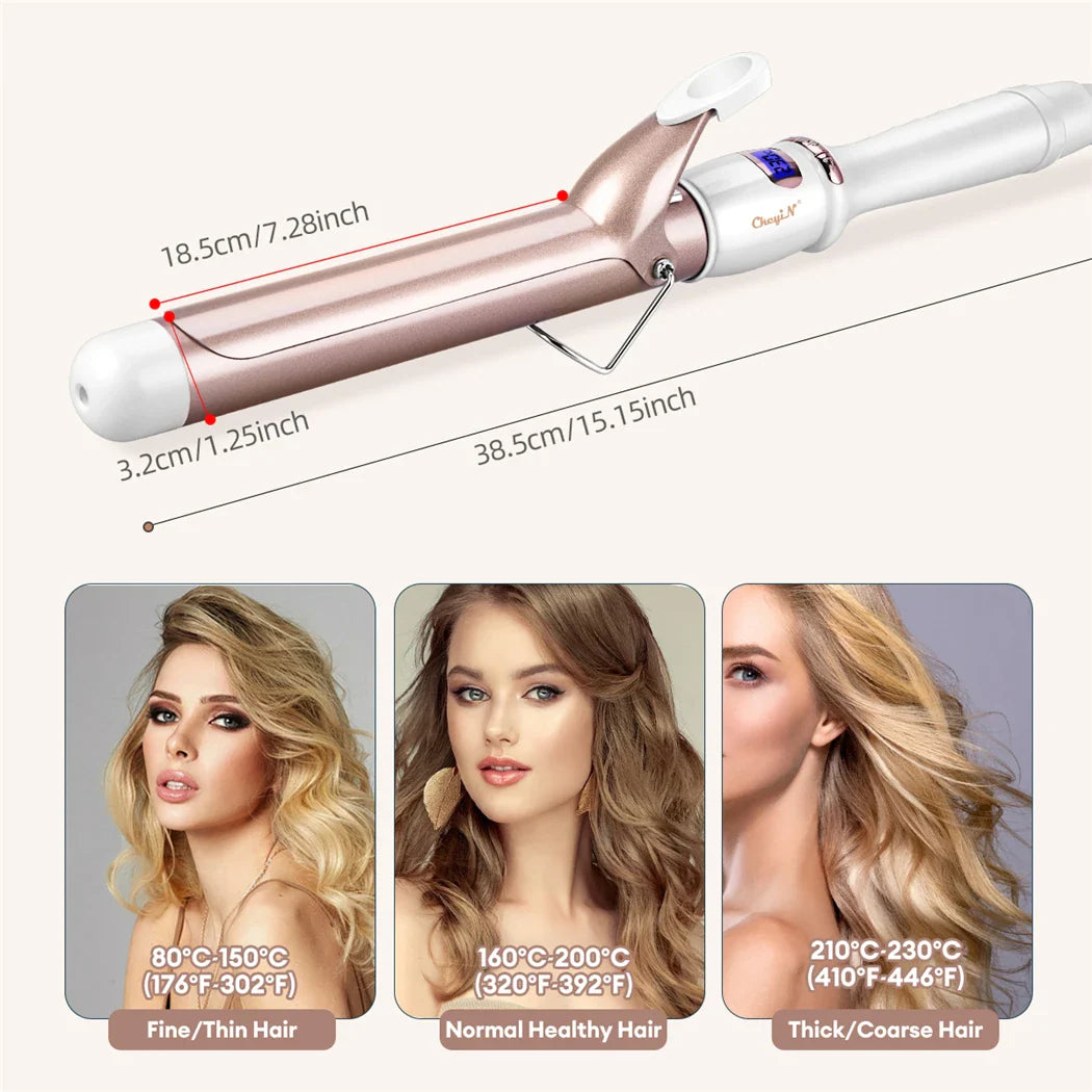 CkeyiN 32mm/38mm Electric Hair Curler – Professional Ceramic Curling Iron with Adjustable Temperature for Women