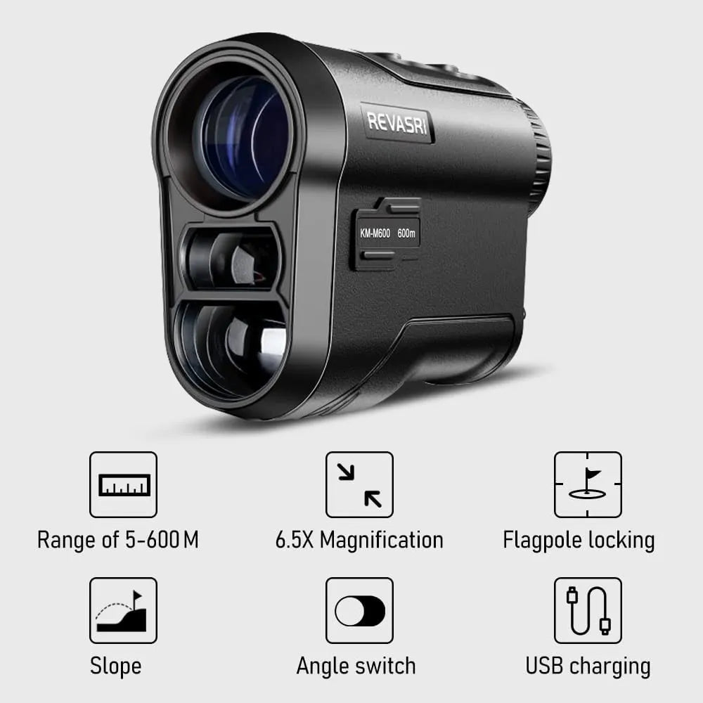 REVASRI 600M/Yard Golf Laser Rangefinder - Slope Compensation, Flagpole Lock, Vibration & USB Rechargeable for Golfing