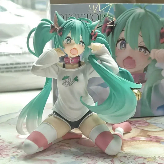 Hatsune Miku 11cm Desktop Action Figure – Neko T-Shirt Anime Figurine Toy Gift