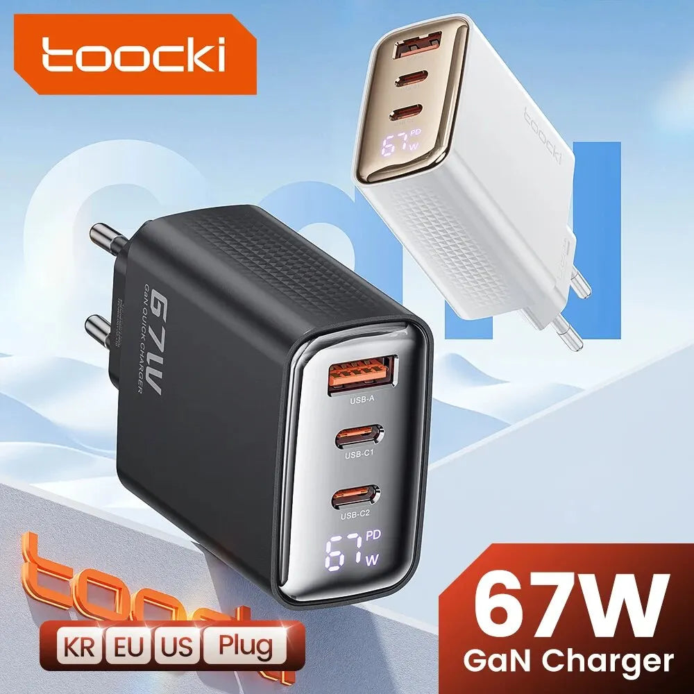 Toocki 67W GaN USB-C Charger — Digital Display Quick Charge PD PPS QC4.0 for MacBook, Laptop, iPad, iPhone 15/14