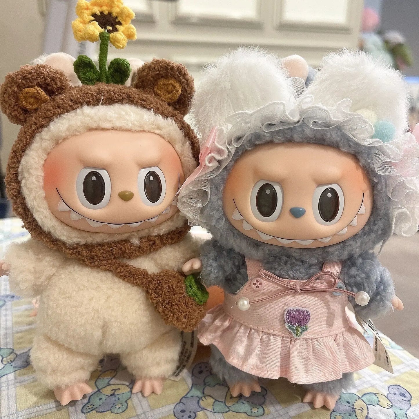 17cm Labubu Doll Clothes – Sunflower Red Flower Heartbeat Macaron Cute Outfit for Labubu Dolls