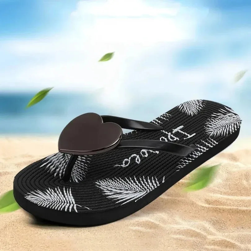 Women’s Heart Love Cloud Flip Flops - Summer Beach, Home & Bathroom Platform Slides