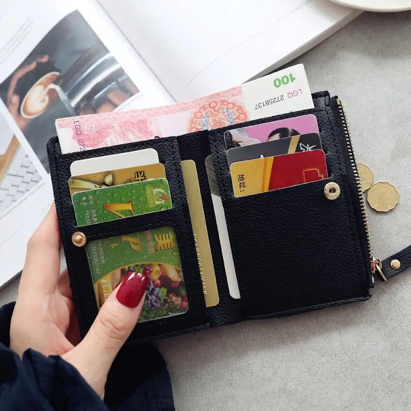 Women’s Cherry Embroidered Short Wallet – Simple Vertical Buckle Zipper Purse for Girls