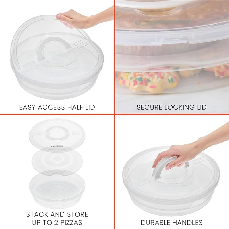 Reusable 12-Inch Pie Carrier Set - Expandable Pizza Storage Container with Lid, Divider & Handle (2-Pack)