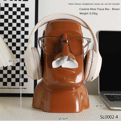 Miniso Moai Stone Statue Tissue Box & Glasses Holder – Multifunctional Home Decor Stand