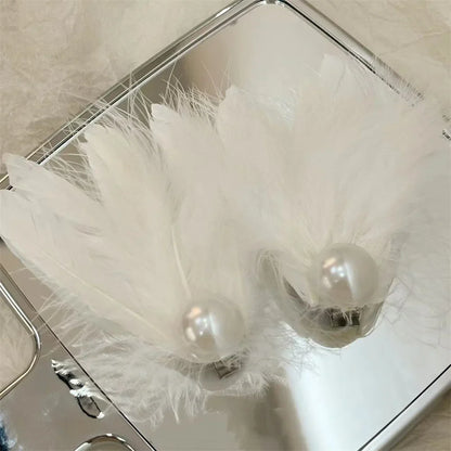 White Swan Feather Hairpin – Ballet Style Side Clip with Faux Pearl for Girls, Party & Stage Performance Accessories
