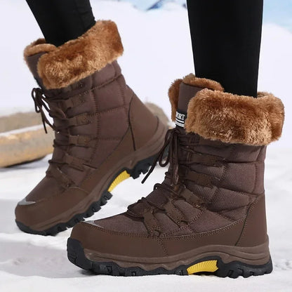 Women’s Waterproof Cotton Snow Boots – Cold-Proof Outdoor Long Boots with Thick Velvet Lining for Warmth