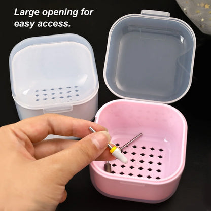 Nail Drill Bit Cleaning Box - Double-Layer Filter Storage Case for Manicure Tools