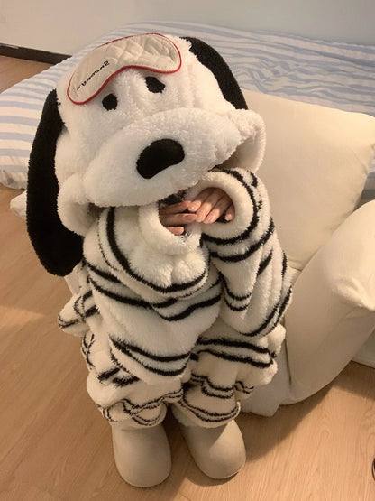 Halloween Snoopy Flannel Pajamas – Hooded Kawaii Anime Cartoon Pajamas for Kids & Adults, Cozy Autumn Homewear