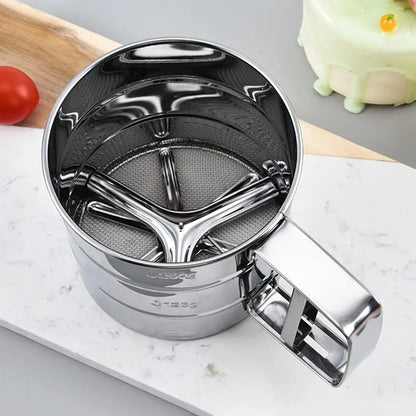 Stainless Steel Flour Sifter with Hand Press Design - Fine Mesh Sieve for Baking and Powder Sugar Shaker - 1pc
