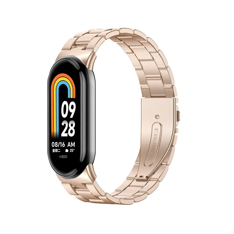 Metal Watch Strap for Xiaomi Mi Band 9/8 — Stainless Steel Smart Band Wristband with Folding Clasp