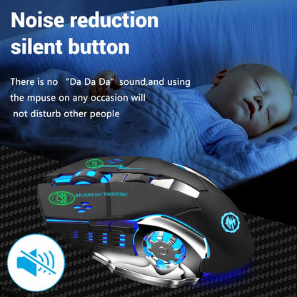 Rechargeable Wireless Gaming Mouse - Silent Bluetooth Mouse with USB, Mechanical E-Sports Backlight for PC Gamers