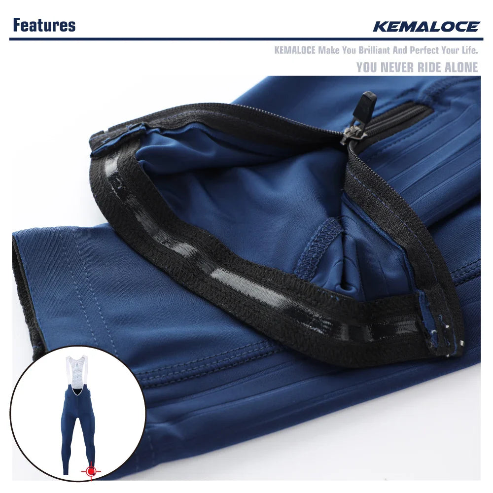 KEMALOCE Men's Cycling Long Pants, Autumn Blue & Grey, Gel Pad, Reflective Bike Bib, Breathable Bicycle Trousers with Rear Pocket
