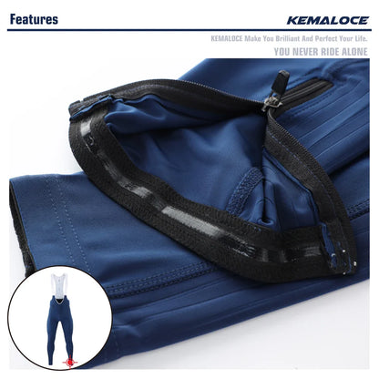 KEMALOCE Men's Cycling Long Pants, Autumn Blue & Grey, Gel Pad, Reflective Bike Bib, Breathable Bicycle Trousers with Rear Pocket