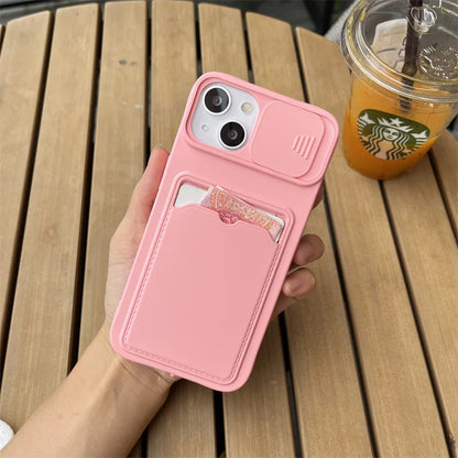 Slide Camera Protection Wallet Phone Case for iPhone – Soft Silicone Card Holder Cover for iPhone 16/15/14/13/12/11 Pro Max, XR, XS Max, 8 Plus Safety Case