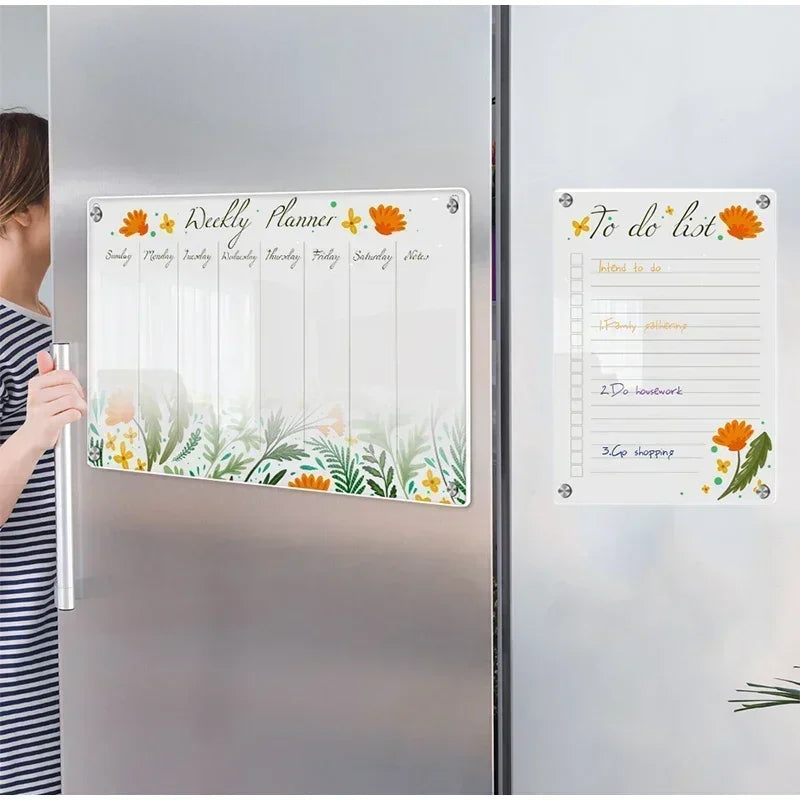 Magnetic Fridge Calendar & Weekly Planner – Reusable Transparent Dry Erase Board for Schedule, Menu & Notes
