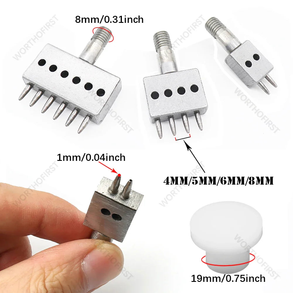 M8 Thread Dies Leather Hole Punch Set – 4/5/6/8mm Round Stitching & Perforated Cut Tools for Hand Press