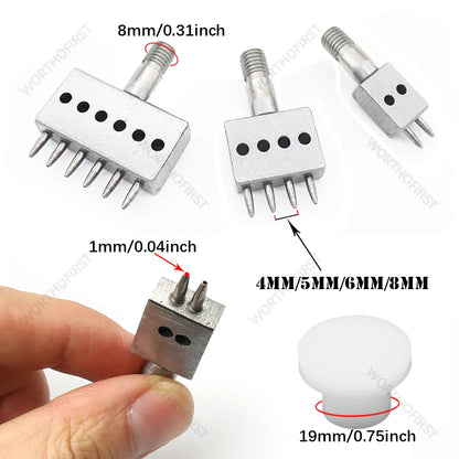 M8 Thread Dies Leather Hole Punch Set – 4/5/6/8mm Round Stitching & Perforated Cut Tools for Hand Press