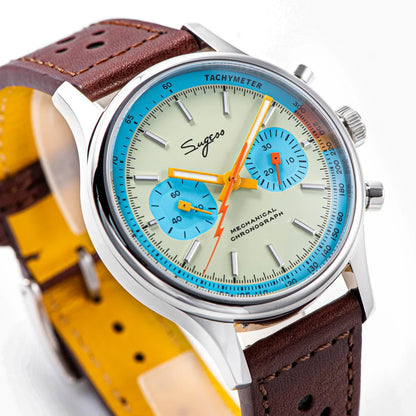 Sugess Pilot Men’s Chronograph Watch — Original ST1901 Mechanical Movement, Sapphire Crystal, Waterproof Racing Strap