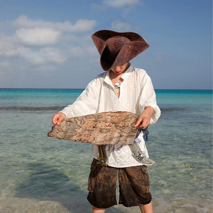 Brown Faux Leather Triangle Pirate Hat – Adult Cosplay Costume Accessory