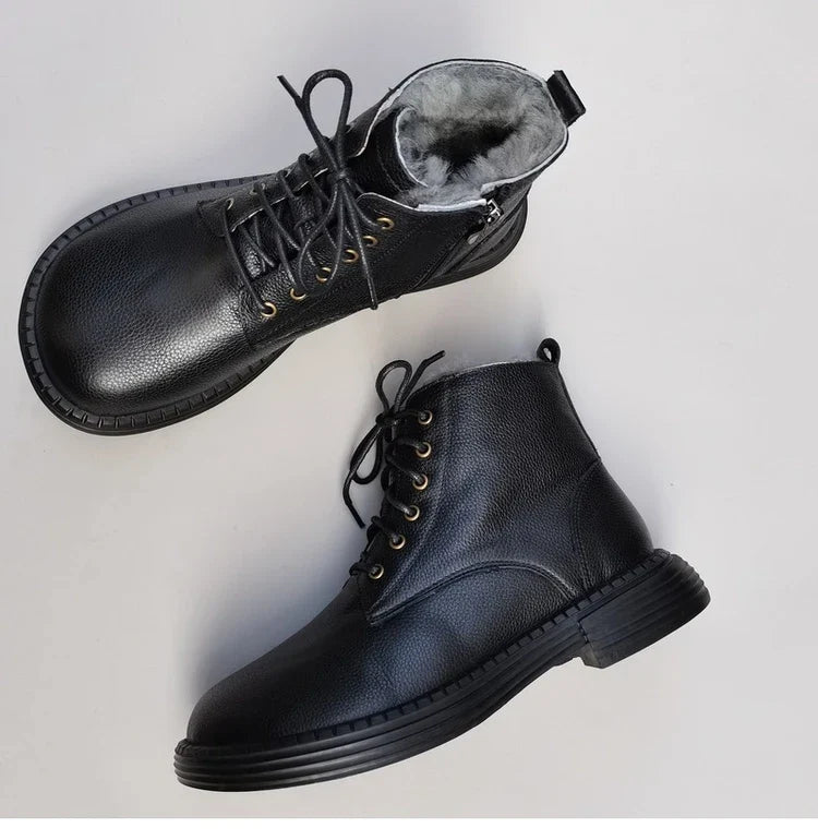 Careaymade 100% Genuine Leather Wide Casual Women’s Short Boots – Big Size, Handmade Men’s Wool Boots