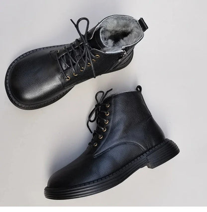 Careaymade 100% Genuine Leather Wide Casual Women’s Short Boots – Big Size, Handmade Men’s Wool Boots