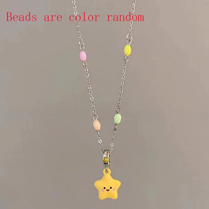 Y2K Colorful Star Beaded Necklace - Cute Dopamine Clavicle Chain Jewelry for Women