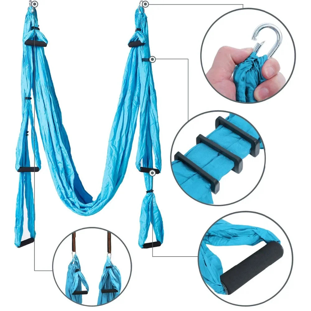 Parachute Fabric Yoga Hammock Swing - Anti-Gravity Decompression & Inversion Trainer with 6 Grip Handles