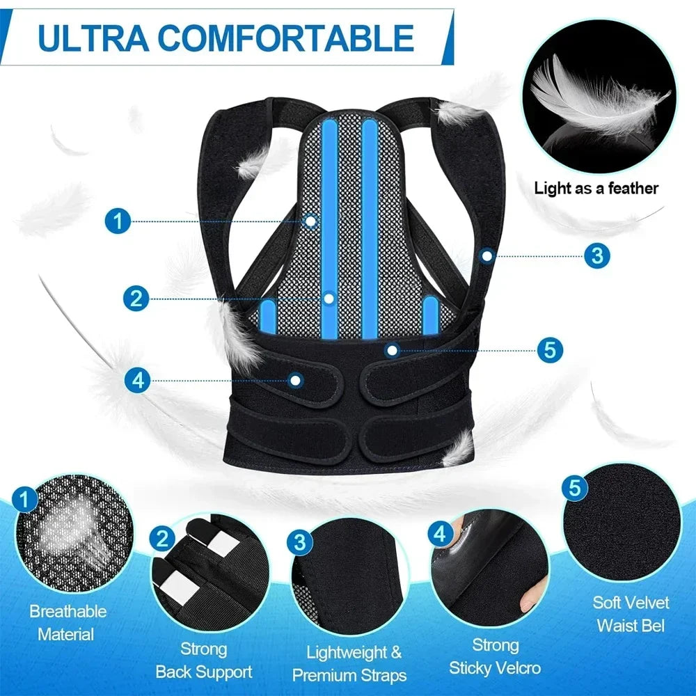 Adjustable Posture Corrector Back Brace – Orthopedic Spinal Support for Men & Women, Comfortable Upper Back Strap