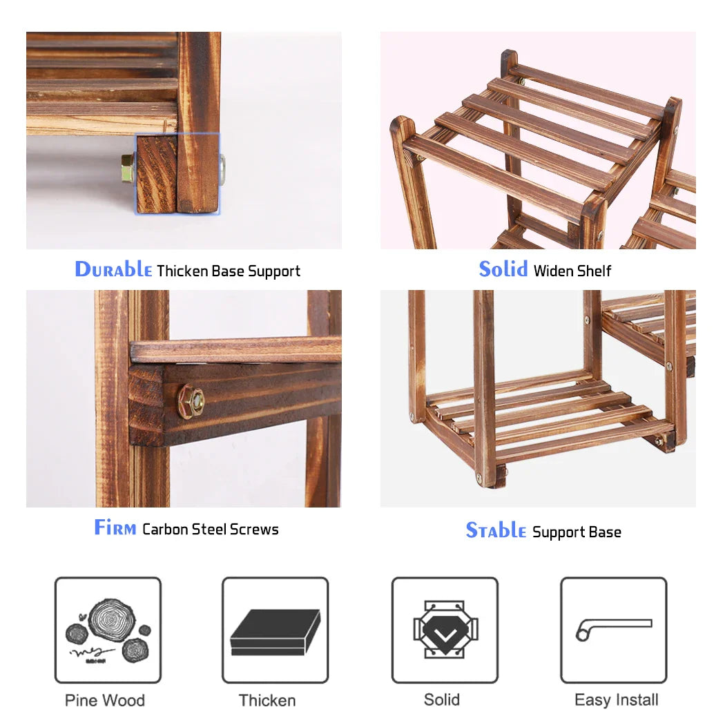 10-Pot Multi-Tier Bamboo Plant Stand – Indoor Outdoor Bonsai & Flower Display Shelf Rack