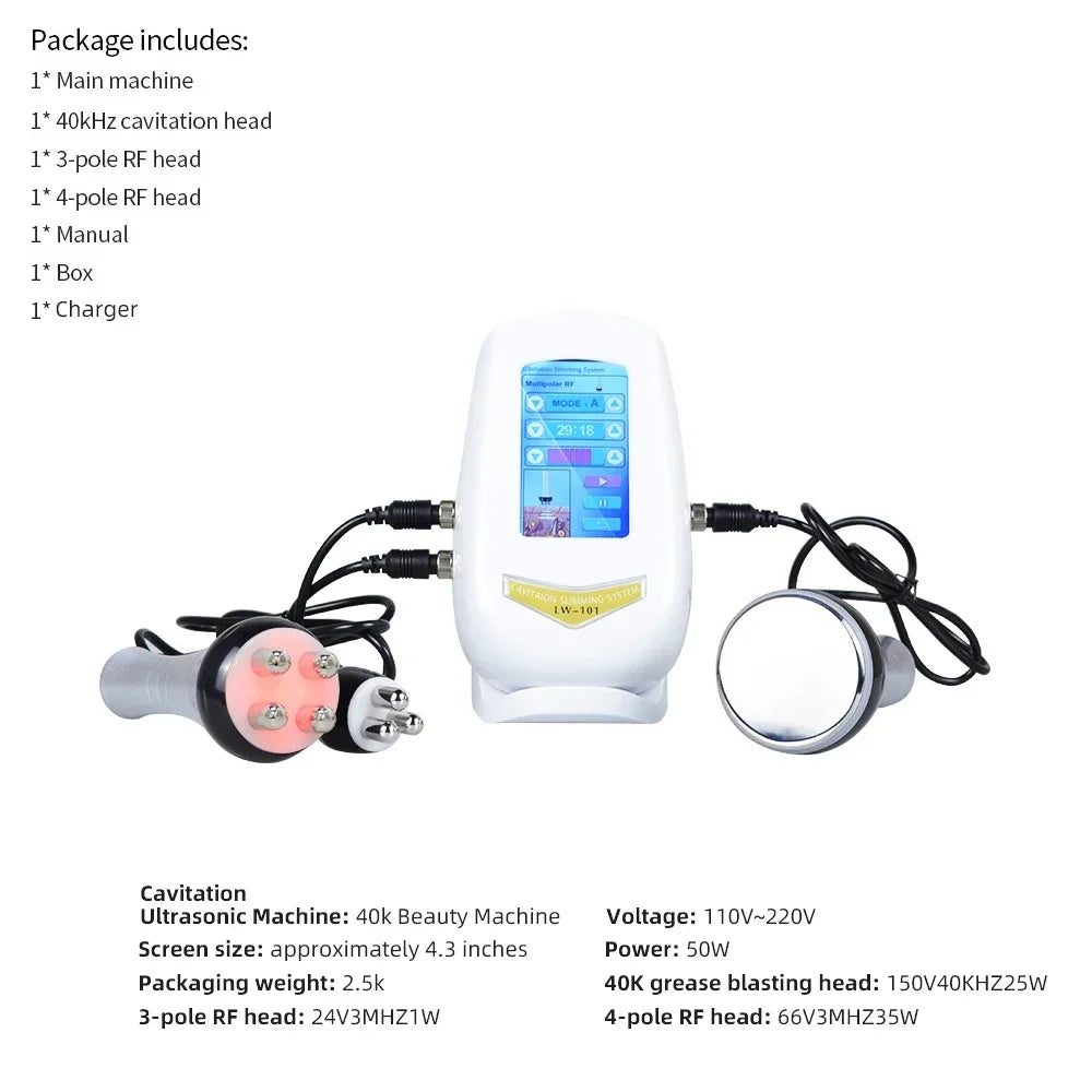 40K 3-in-1/4-in-1 Cavitation Body Slimming Machine – Facial Massager, Skin Tightening, Face Lifting & Vacuum Suction Beauty Device