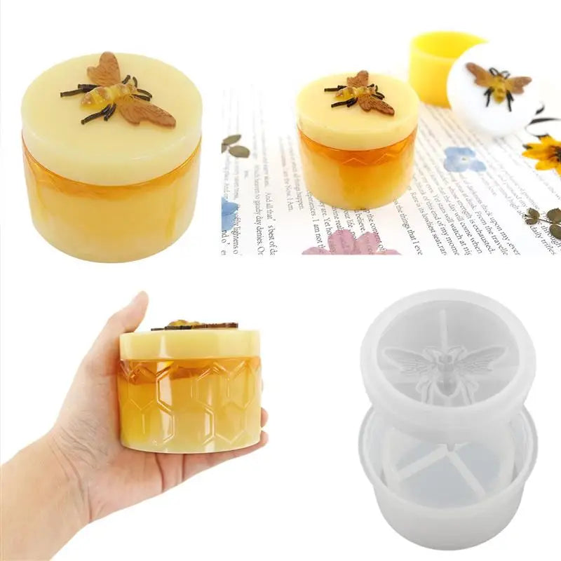 Honey Bee Gypsum Jar Silicone Molds - DIY Concrete Epoxy Candle Pot Box Injection Mould for Handcrafted Home Decor, Handmade Gift