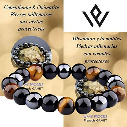 Natural Black Obsidian Hematite Tiger Eye Beaded Bracelet — Magnetic Health Protection Jewelry for Men & Women