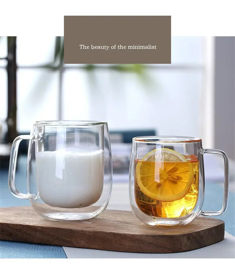 150-350ml Heat Resistant Borosilicate Glass Mug – Double Wall Coffee Cup with Handle, Clear Milk & Water Cup Gift