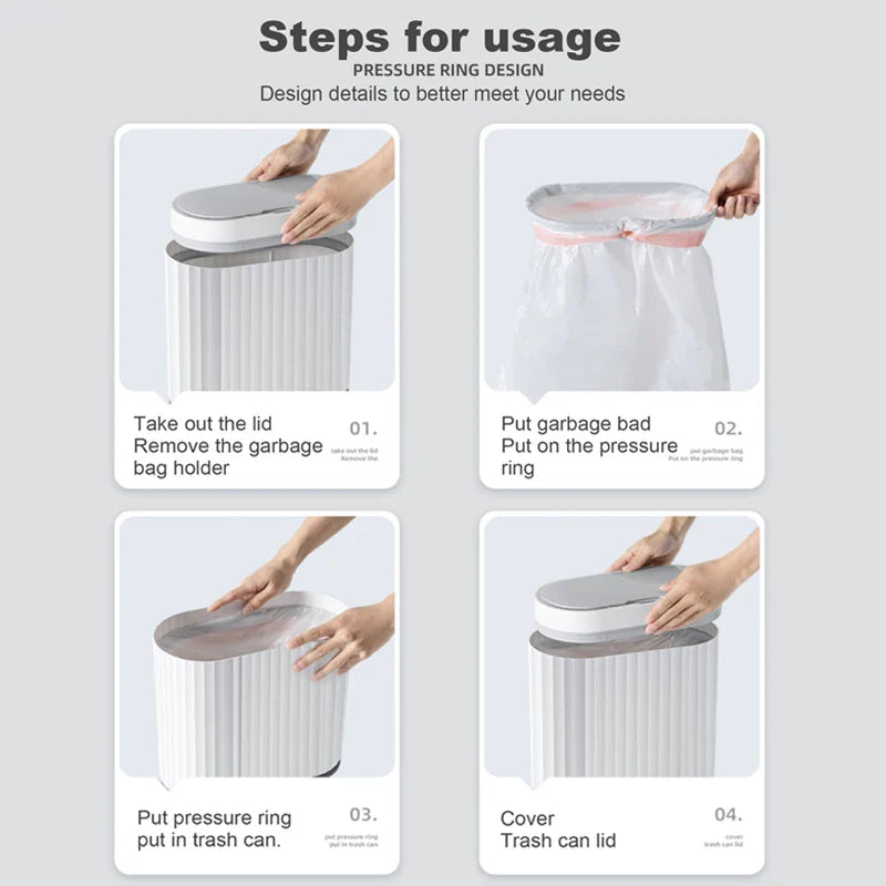 7/9L Automatic Sensor Trash Can – Smart Induction Garbage Bin with Roman Striped Design for Bathroom & Kitchen
