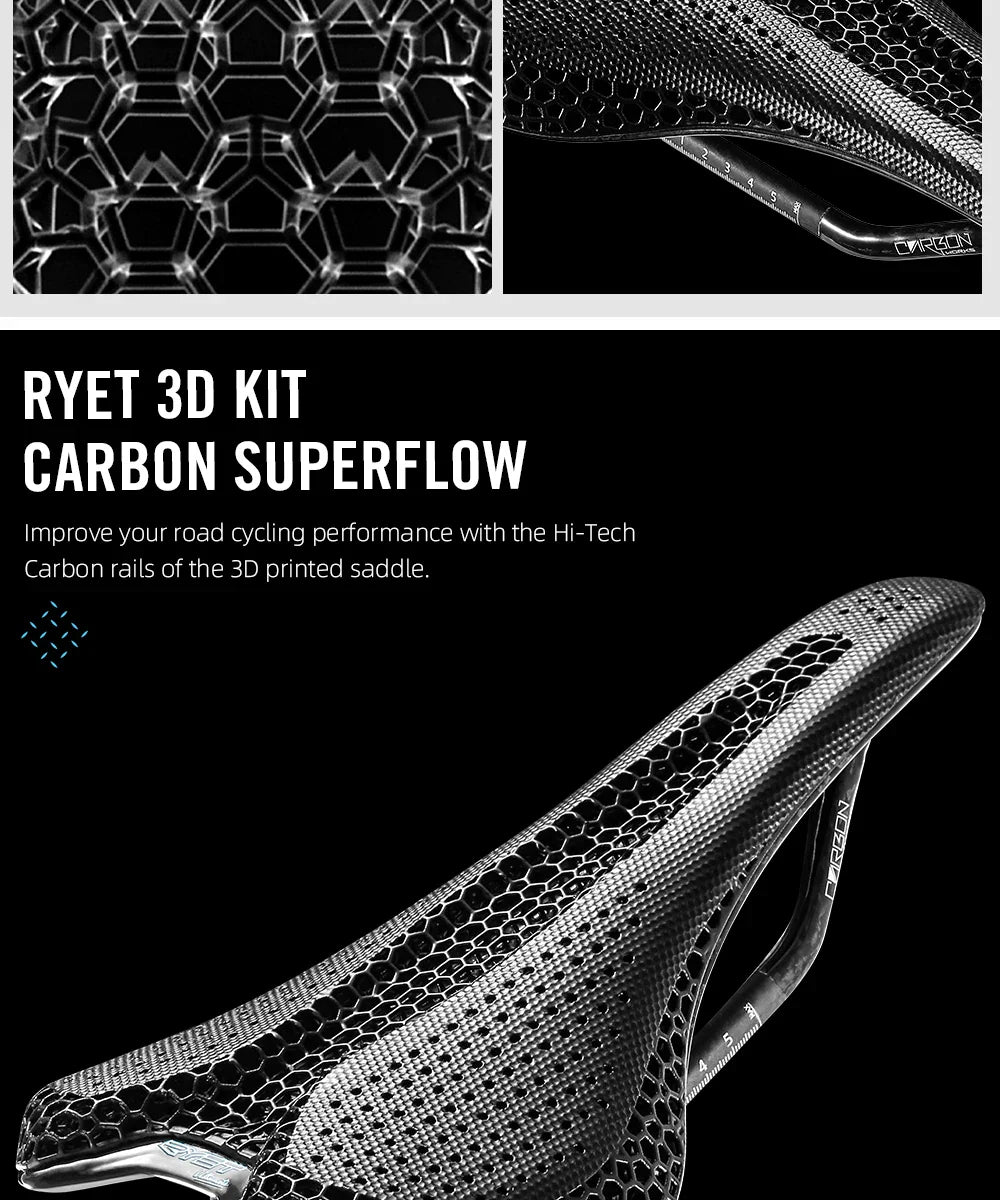 RYET Carbon 3D Printed Bike Saddle – Ultralight 175g Seat for Men & Women Road, MTB, Gravel, Triathlon Cycling