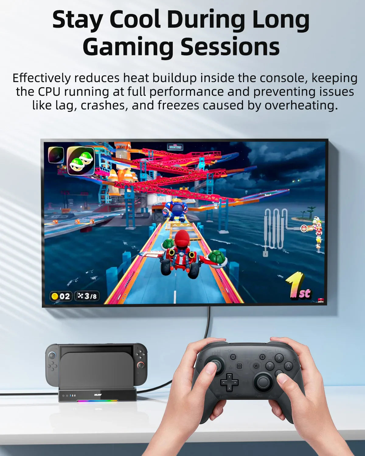 Aolion Switch 2 RGB Cooling Dock – Portable Hub Expansion Base with Wall Mount & NGC Support