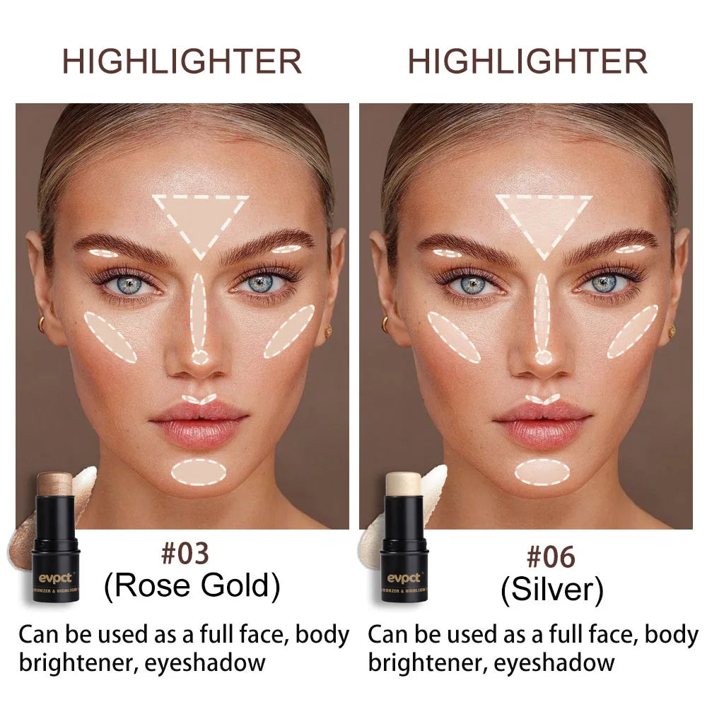Highlighting & Bronzer Stick - Face Brightening Blusher, Rouge Concealer Pen, Long-Lasting Corrector & Nose Contouring Cosmetics