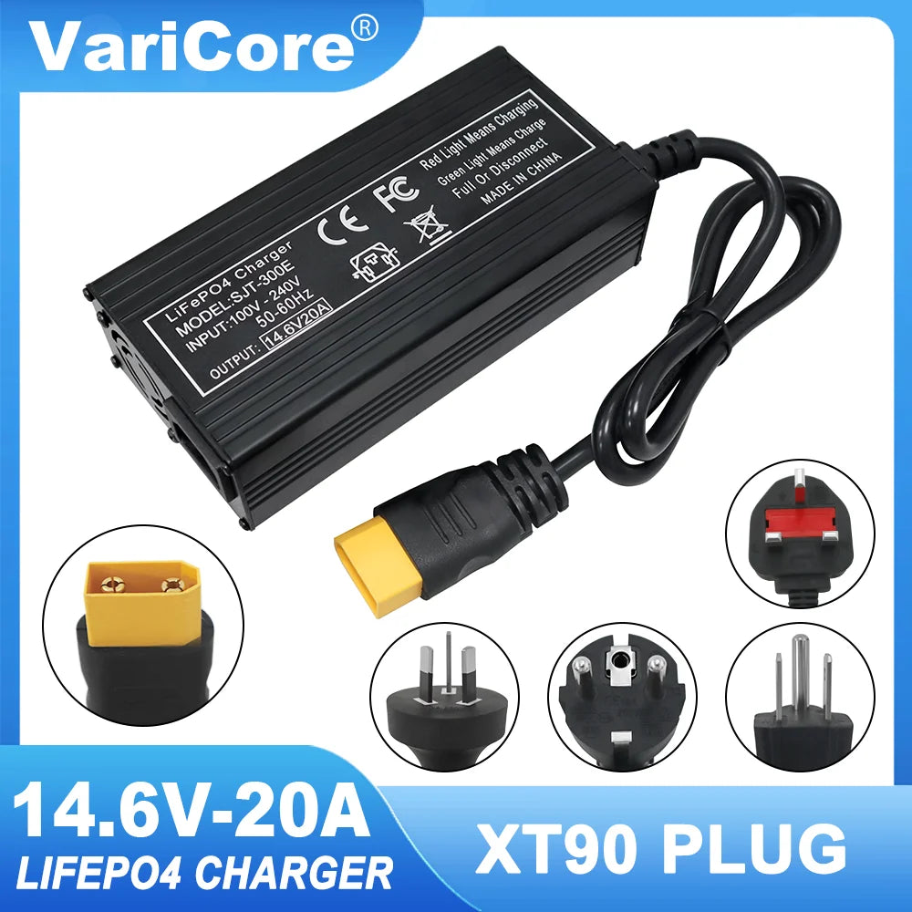 VariCore 14.6V 20A Smart LiFePO4 Battery Charger — 110-220V High-Power 4S 12V Charger for Lithium Iron Phosphate Packs