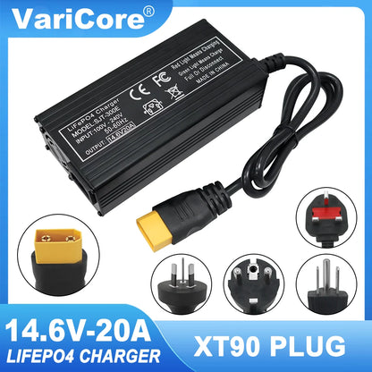 VariCore 14.6V 20A Smart LiFePO4 Battery Charger — 110-220V High-Power 4S 12V Charger for Lithium Iron Phosphate Packs